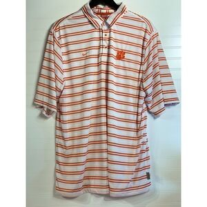 Nike Clemson Tigers Polo Shirt Striped Dri-FIT Orange White XXL‎